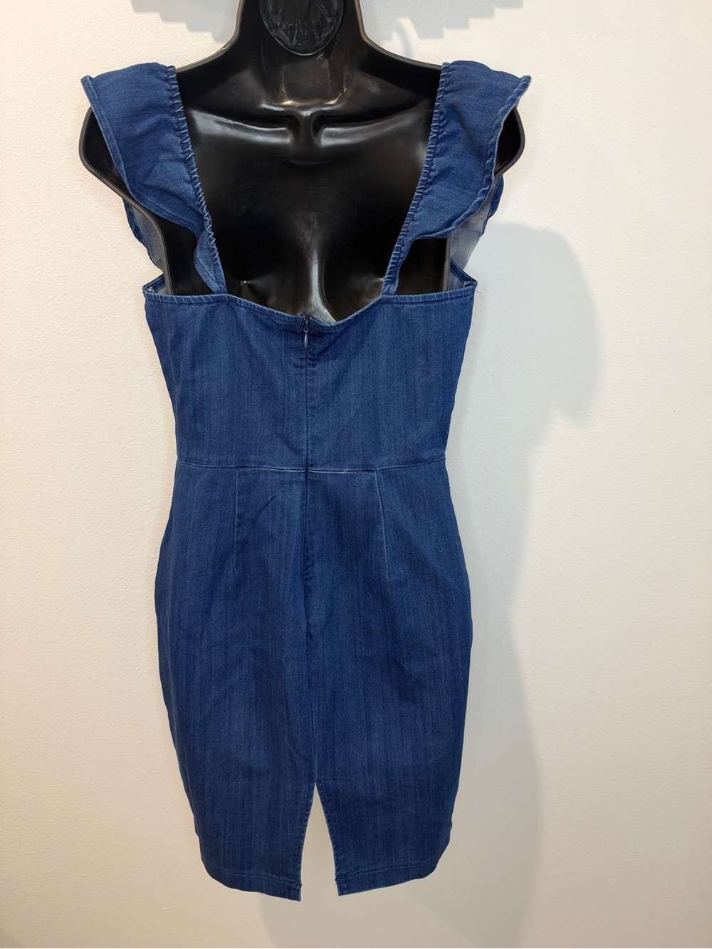 Navy Denim Ruffle-Shoulder Mini Dress - Picture 2 of 4